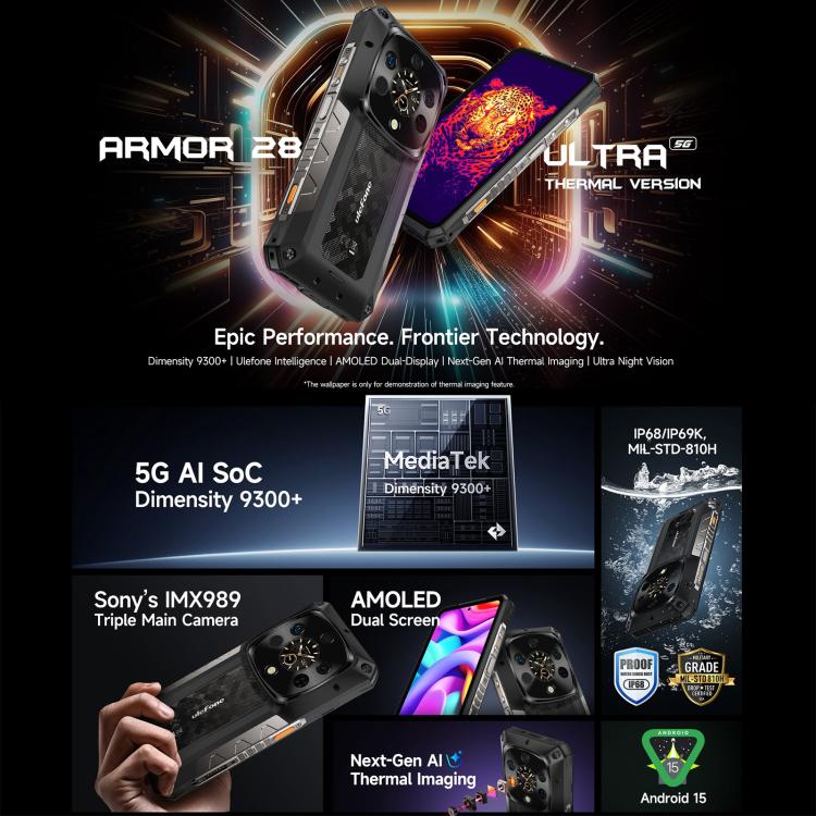 Ulefone Armor 28 UltraThermal Version Rugged Phone, 16GB+1TB, Night Vision, 10600mAh, 6.67 inch Android 14 MediaTek Dimensity 9300+ Octa Core, Network: 5G, NFC Ulefone Armor 28 UltraThermal Version Rugged Phone, 16GB+1TB, Night Vision, 10600mAh, 6.67 inch Android 14 MediaTek Dimensity 9300+ Octa Core, Network: 5G, NFC